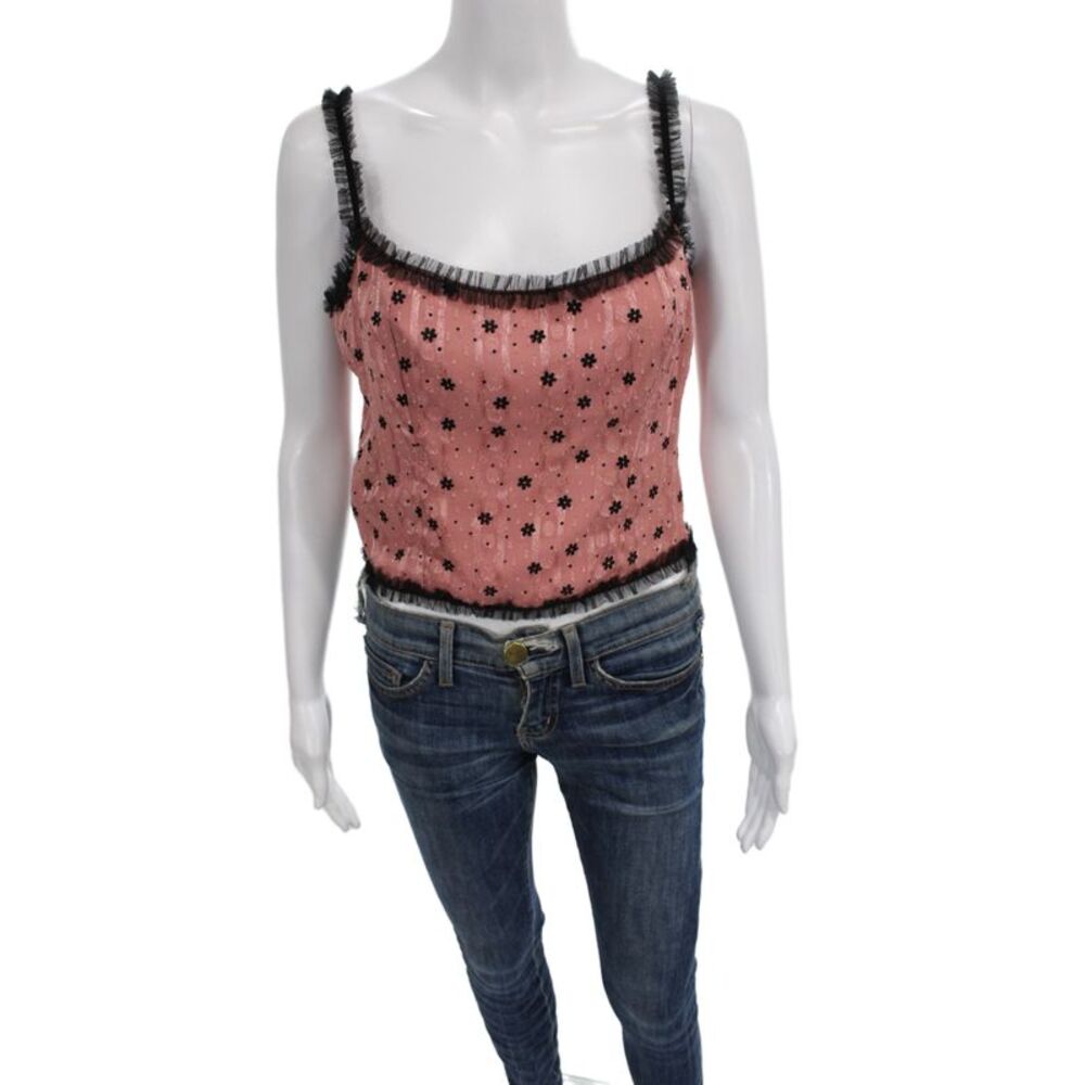 Guizio Women Pink Floral Sleeveless Tank Polyester Size M